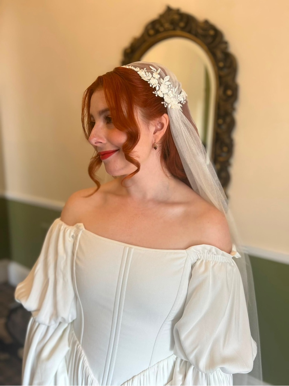 Ivory Luxury Beaded Juliet Cap Wedding Veil 1930s style by AgnesHart - Picture 4 of 6